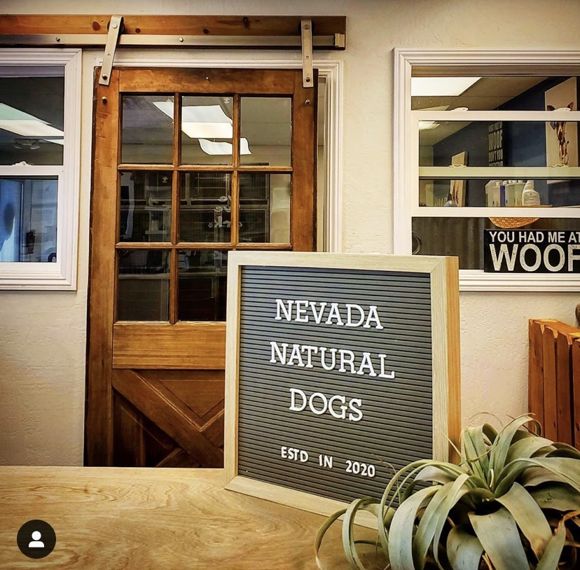 The warm, natural interior of the Nevada Natural Dogs grooming studio